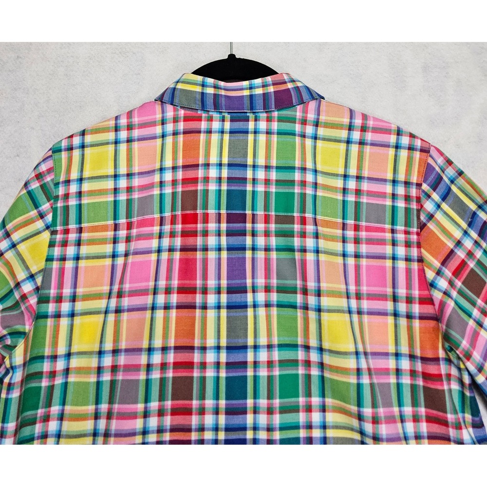 Foxcroft Womens Blouse 4P XS Button Up Shirt Plaid Wrinkle Free Yellow Pink Blue - Picture 7 of 8